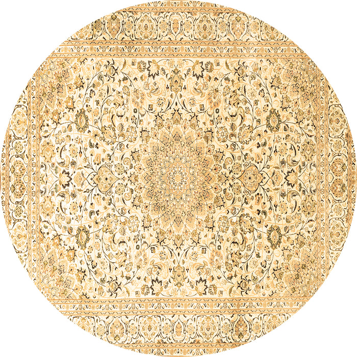 Round Machine Washable Medallion Brown Traditional Rug, wshtr1080brn