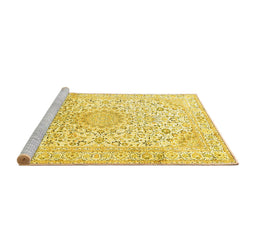 Sideview of Machine Washable Medallion Yellow Traditional Rug, wshtr1080yw
