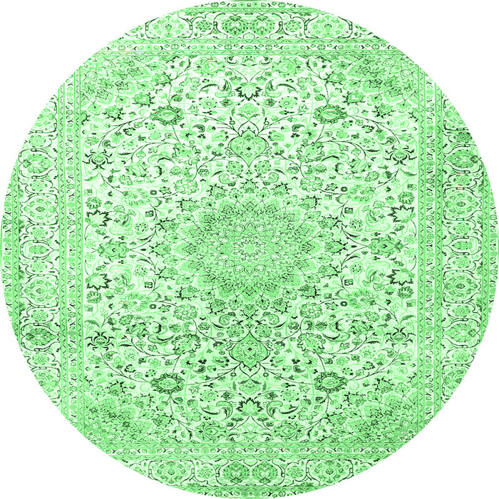 Round Machine Washable Medallion Emerald Green Traditional Area Rugs, wshtr1080emgrn