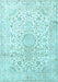 Machine Washable Medallion Light Blue Traditional Rug, wshtr1080lblu