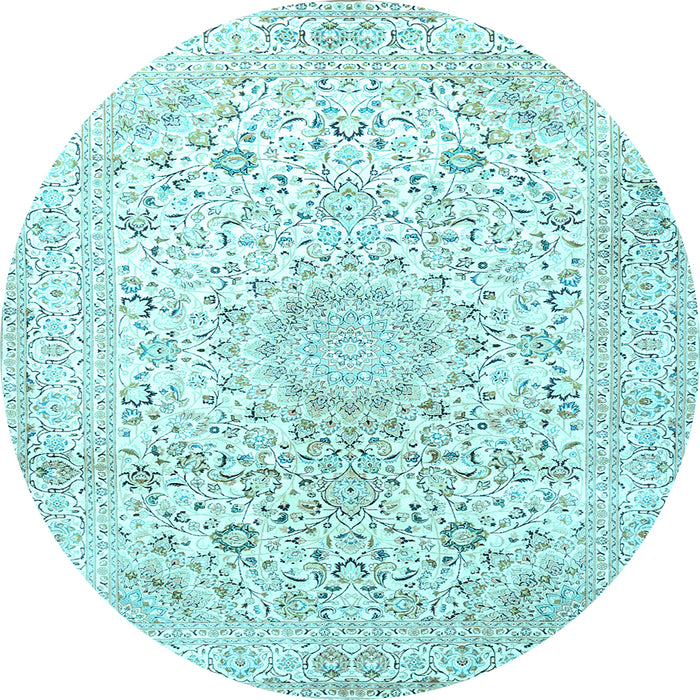 Round Medallion Light Blue Traditional Rug, tr1080lblu