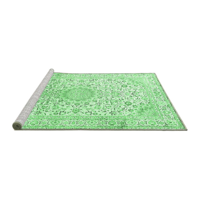 Sideview of Machine Washable Medallion Emerald Green Traditional Area Rugs, wshtr1080emgrn