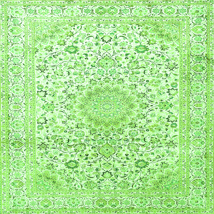 Round Machine Washable Medallion Green Traditional Area Rugs, wshtr1080grn