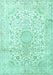 Machine Washable Medallion Turquoise Traditional Area Rugs, wshtr1080turq