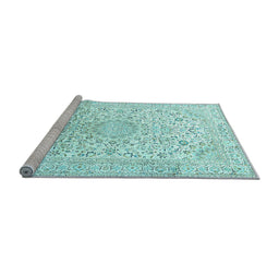 Sideview of Machine Washable Medallion Light Blue Traditional Rug, wshtr1080lblu