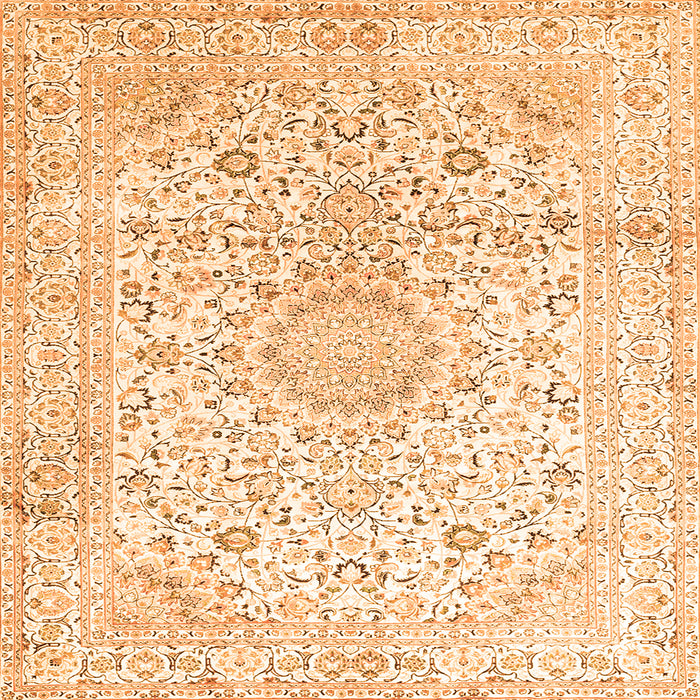 Round Machine Washable Medallion Orange Traditional Area Rugs, wshtr1080org