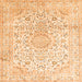 Round Machine Washable Medallion Orange Traditional Area Rugs, wshtr1080org