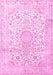 Machine Washable Medallion Pink Traditional Rug, wshtr1080pnk