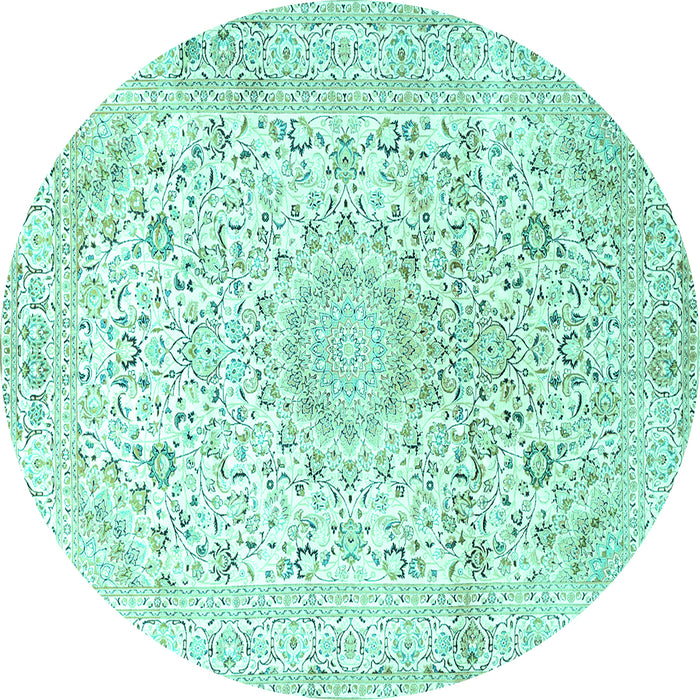 Round Medallion Turquoise Traditional Rug, tr1080turq