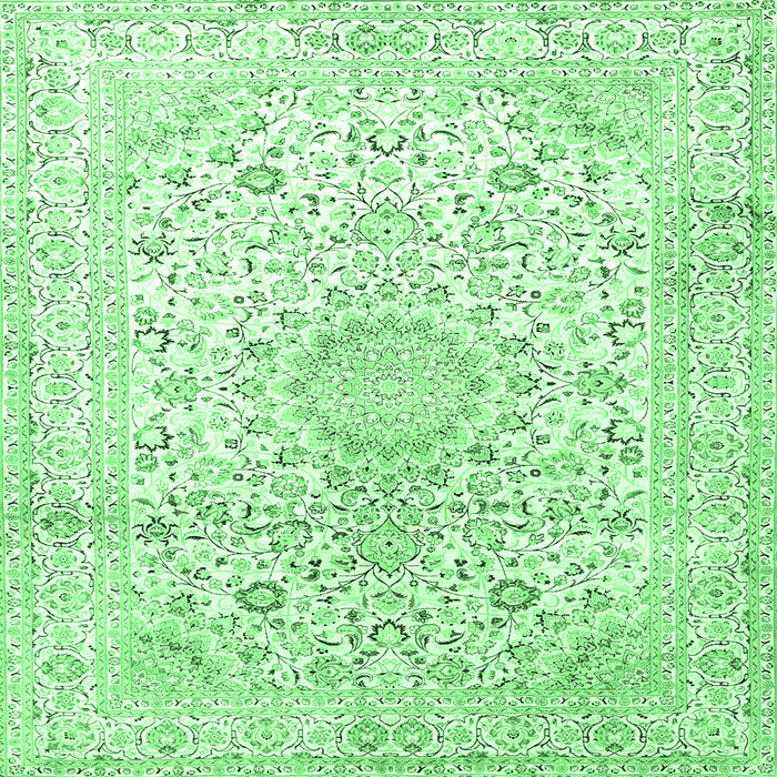 Square Machine Washable Medallion Emerald Green Traditional Area Rugs, wshtr1080emgrn