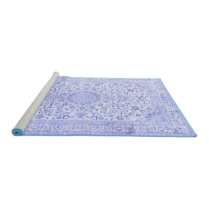 Sideview of Machine Washable Medallion Blue Traditional Rug, wshtr1080blu