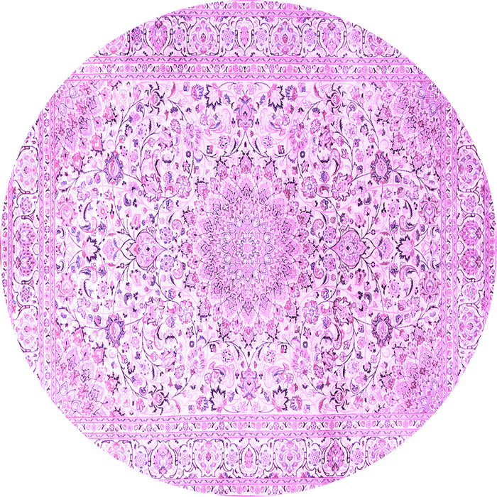 Round Machine Washable Medallion Purple Traditional Area Rugs, wshtr1080pur