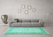 Machine Washable Persian Turquoise Traditional Area Rugs in a Living Room,, wshtr1081turq