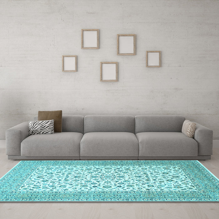 Machine Washable Persian Light Blue Traditional Rug in a Living Room, wshtr1081lblu