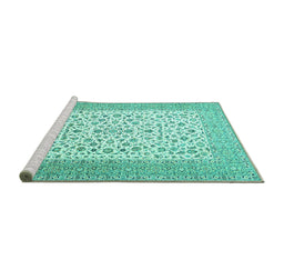 Sideview of Machine Washable Persian Turquoise Traditional Area Rugs, wshtr1081turq