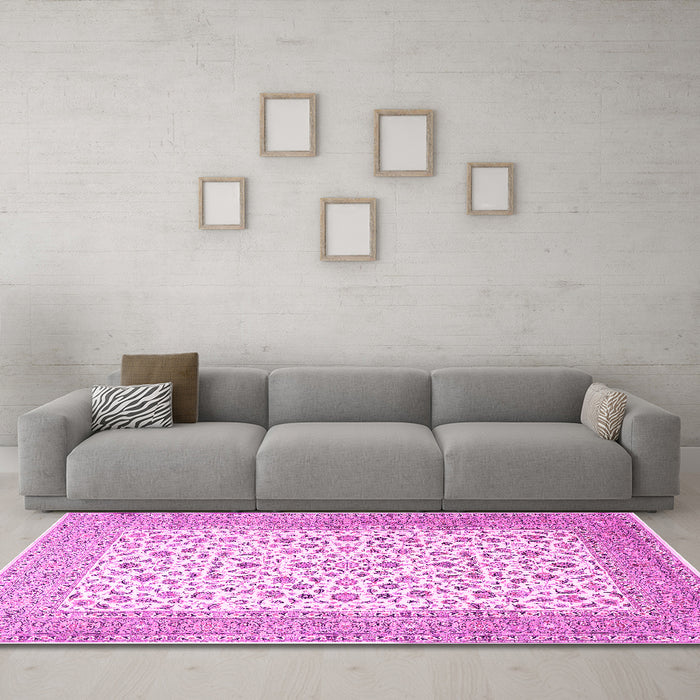Machine Washable Persian Pink Traditional Rug in a Living Room, wshtr1081pnk