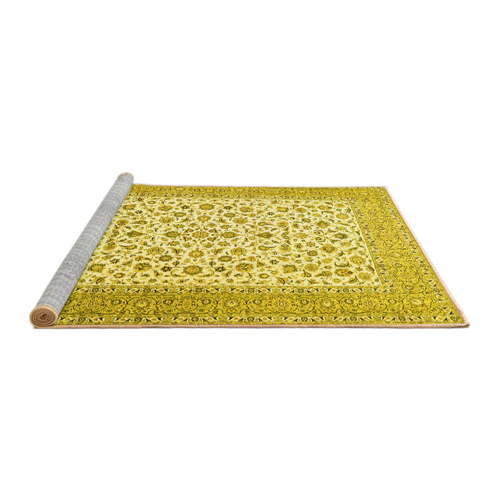 Sideview of Machine Washable Persian Yellow Traditional Rug, wshtr1081yw