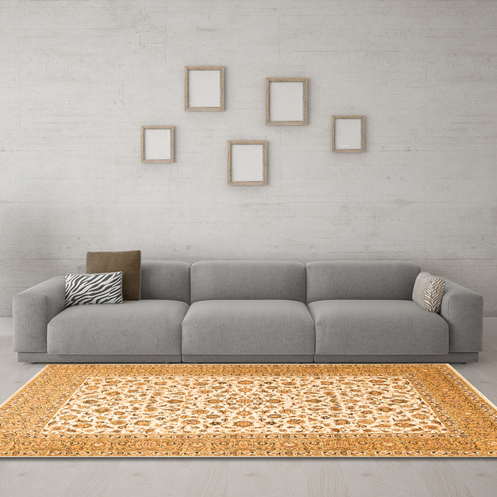 Machine Washable Persian Orange Traditional Area Rugs in a Living Room, wshtr1081org