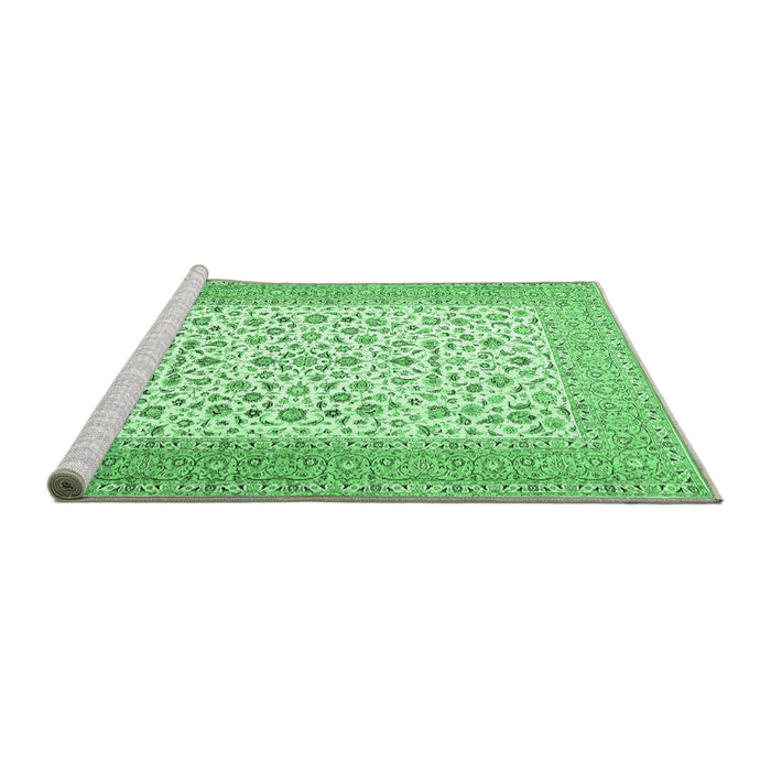 Sideview of Machine Washable Persian Emerald Green Traditional Area Rugs, wshtr1081emgrn