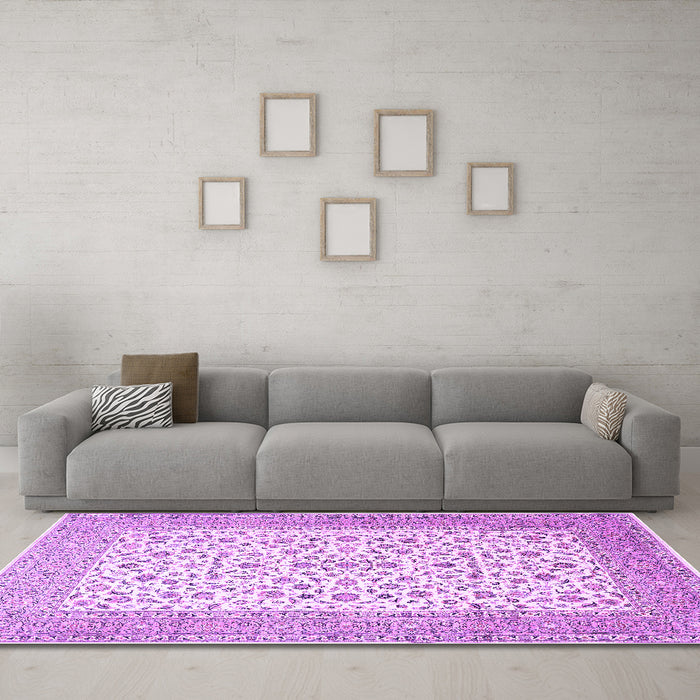 Machine Washable Persian Purple Traditional Area Rugs in a Living Room, wshtr1081pur