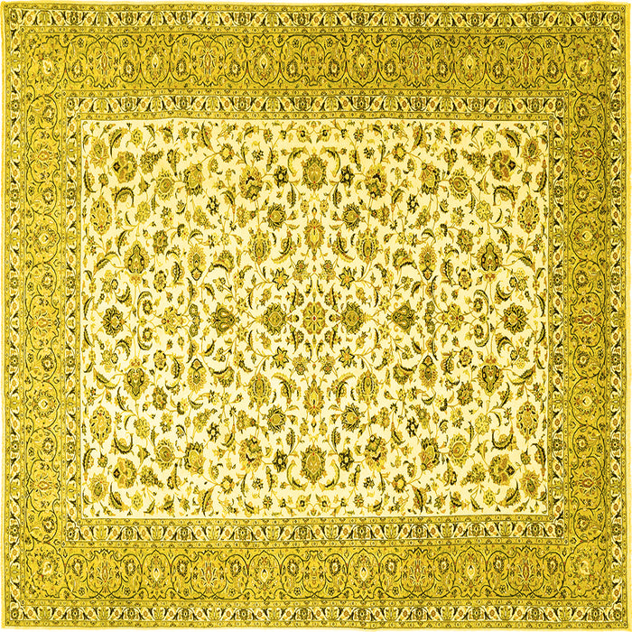 Square Machine Washable Persian Yellow Traditional Rug, wshtr1081yw
