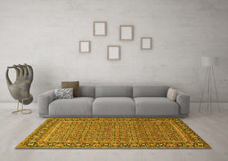 Machine Washable Persian Yellow Traditional Rug in a Living Room, wshtr1082yw