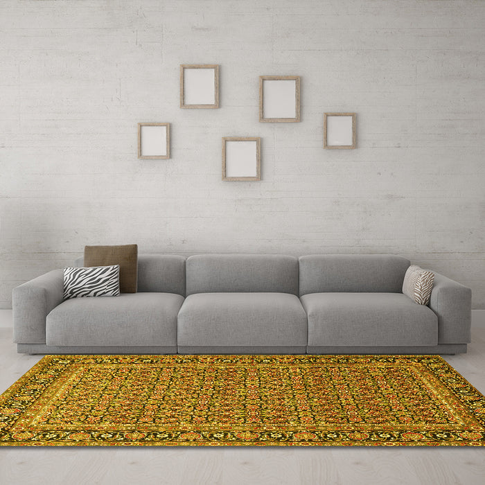 Machine Washable Persian Yellow Traditional Rug in a Living Room, wshtr1082yw