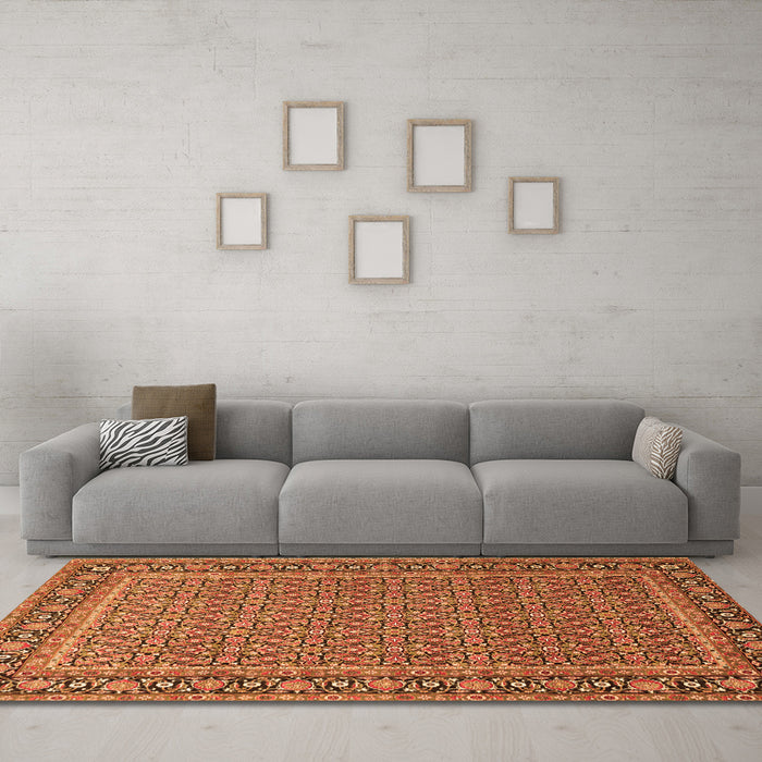Machine Washable Persian Orange Traditional Area Rugs in a Living Room, wshtr1082org