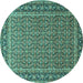 Round Machine Washable Persian Turquoise Traditional Area Rugs, wshtr1082turq