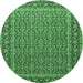 Round Machine Washable Persian Emerald Green Traditional Area Rugs, wshtr1082emgrn