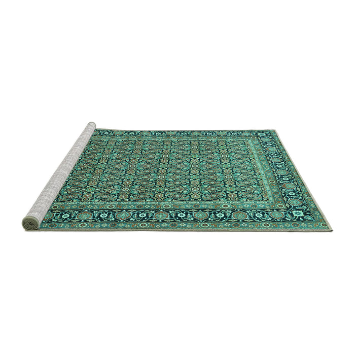 Sideview of Machine Washable Persian Turquoise Traditional Area Rugs, wshtr1082turq