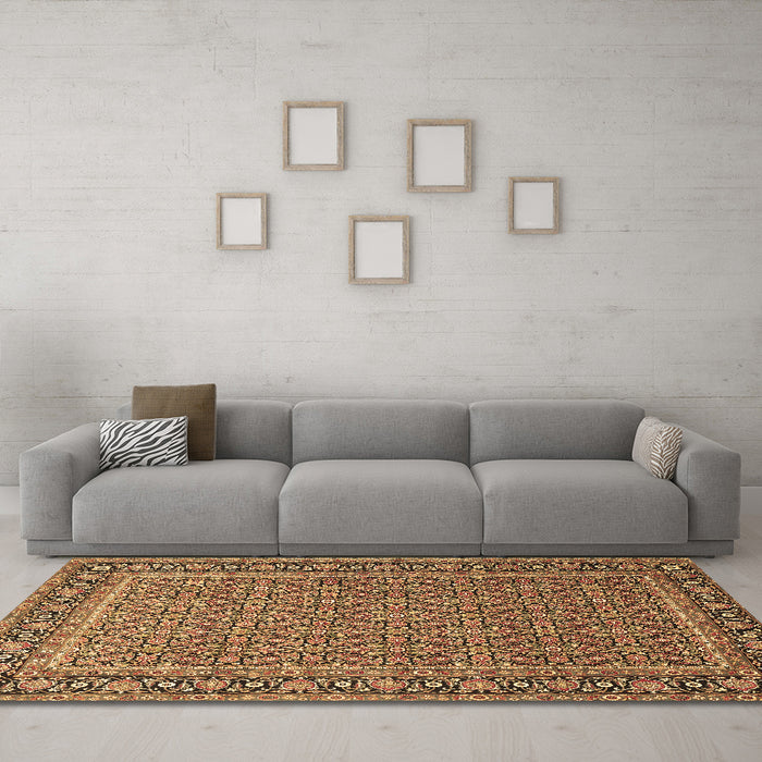 Machine Washable Persian Brown Traditional Rug in a Living Room,, wshtr1082brn