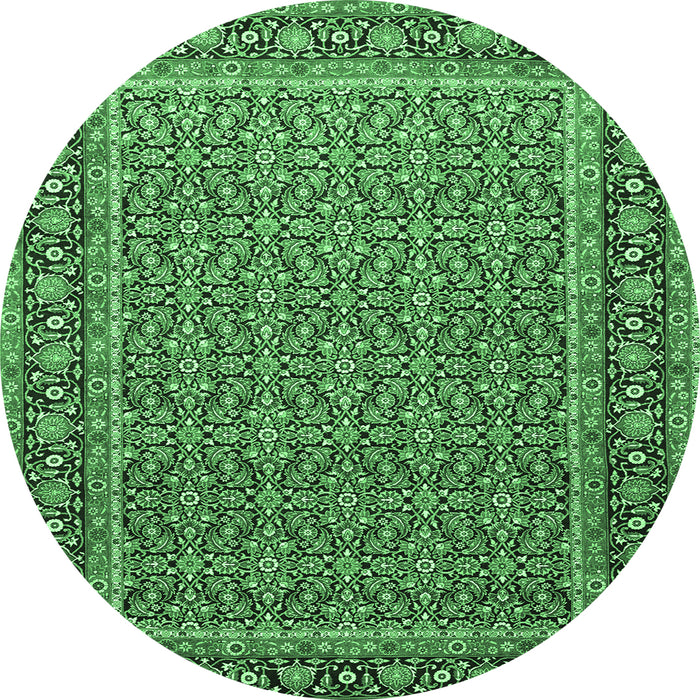 Round Persian Emerald Green Traditional Rug, tr1082emgrn