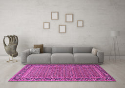 Machine Washable Persian Pink Traditional Rug in a Living Room, wshtr1082pnk