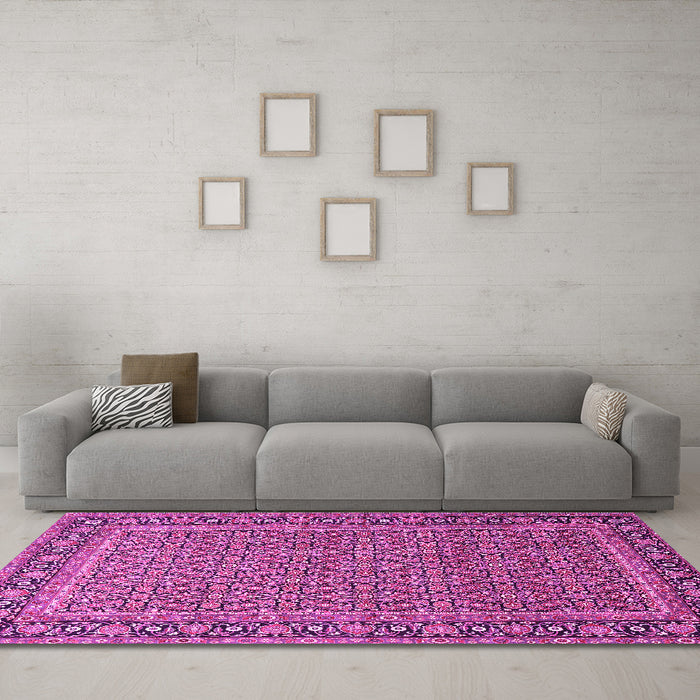 Machine Washable Persian Pink Traditional Rug in a Living Room, wshtr1082pnk