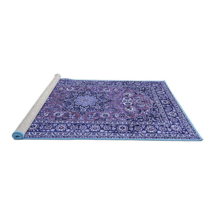 Sideview of Machine Washable Medallion Blue Traditional Rug, wshtr1083blu
