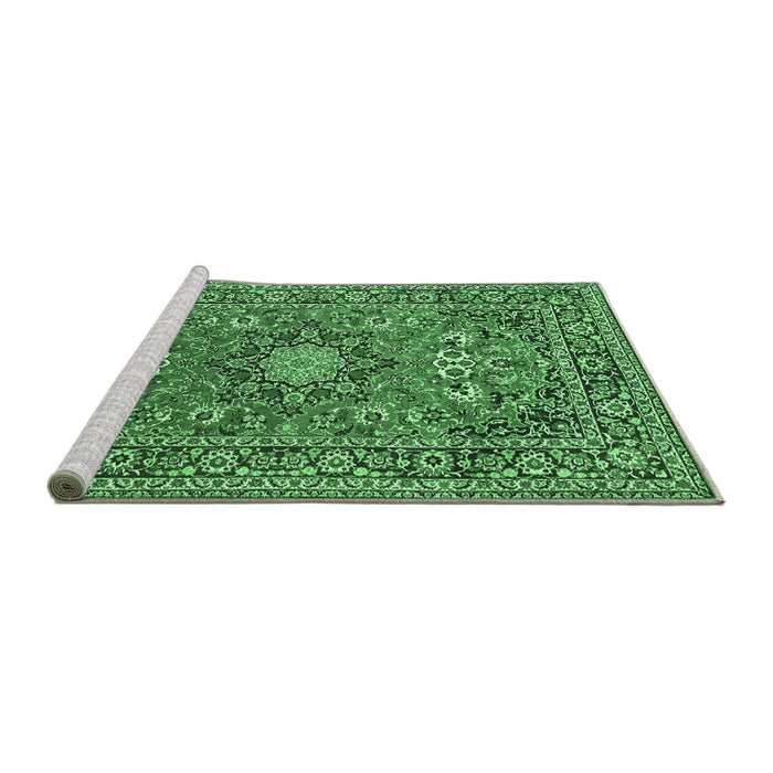 Sideview of Machine Washable Medallion Emerald Green Traditional Area Rugs, wshtr1083emgrn