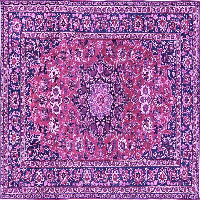 Square Machine Washable Medallion Purple Traditional Area Rugs, wshtr1083pur