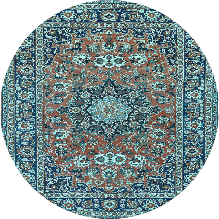 Round Medallion Light Blue Traditional Rug, tr1083lblu