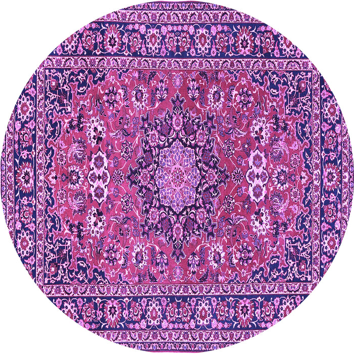 Round Machine Washable Medallion Purple Traditional Area Rugs, wshtr1083pur