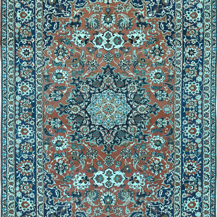 Machine Washable Medallion Light Blue Traditional Rug, wshtr1083lblu