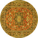 Round Machine Washable Medallion Yellow Traditional Rug, wshtr1083yw