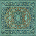 Square Medallion Turquoise Traditional Rug, tr1083turq