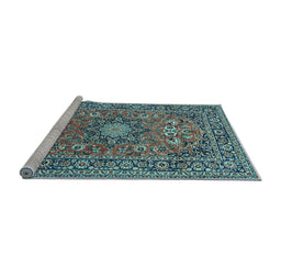 Sideview of Machine Washable Medallion Light Blue Traditional Rug, wshtr1083lblu