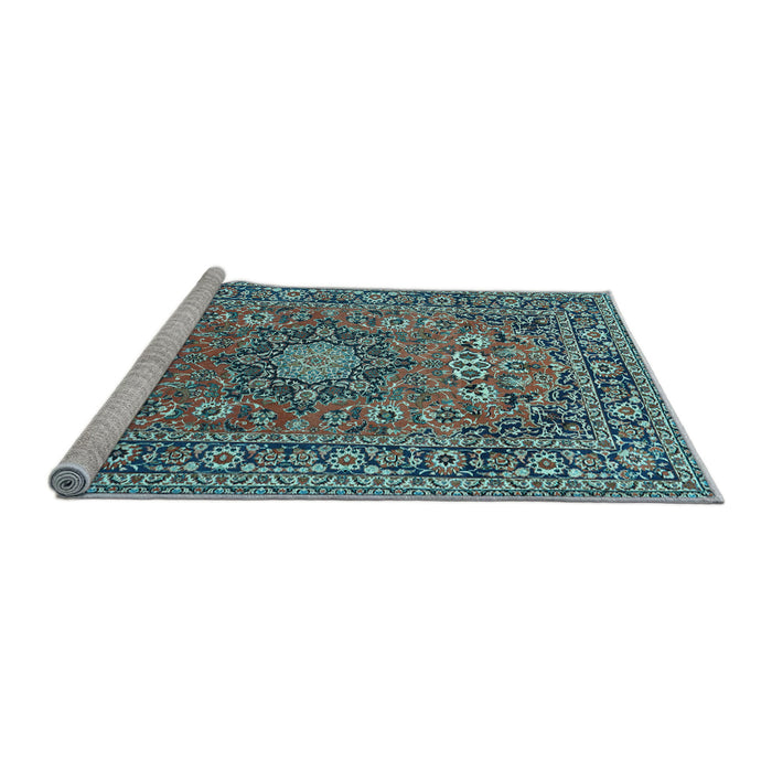 Sideview of Machine Washable Medallion Light Blue Traditional Rug, wshtr1083lblu