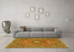 Machine Washable Medallion Yellow Traditional Rug in a Living Room, wshtr1083yw