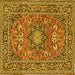 Square Machine Washable Medallion Yellow Traditional Rug, wshtr1083yw