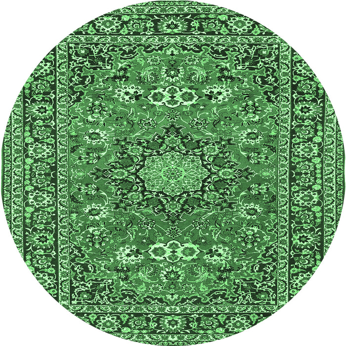 Round Machine Washable Medallion Emerald Green Traditional Area Rugs, wshtr1083emgrn