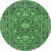 Round Machine Washable Medallion Emerald Green Traditional Area Rugs, wshtr1083emgrn