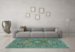 Machine Washable Medallion Turquoise Traditional Area Rugs in a Living Room,, wshtr1083turq